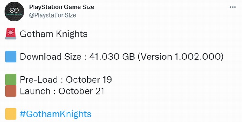 《哥谭骑士》PS5版大小41.GB 正式版10月19日可开始下载