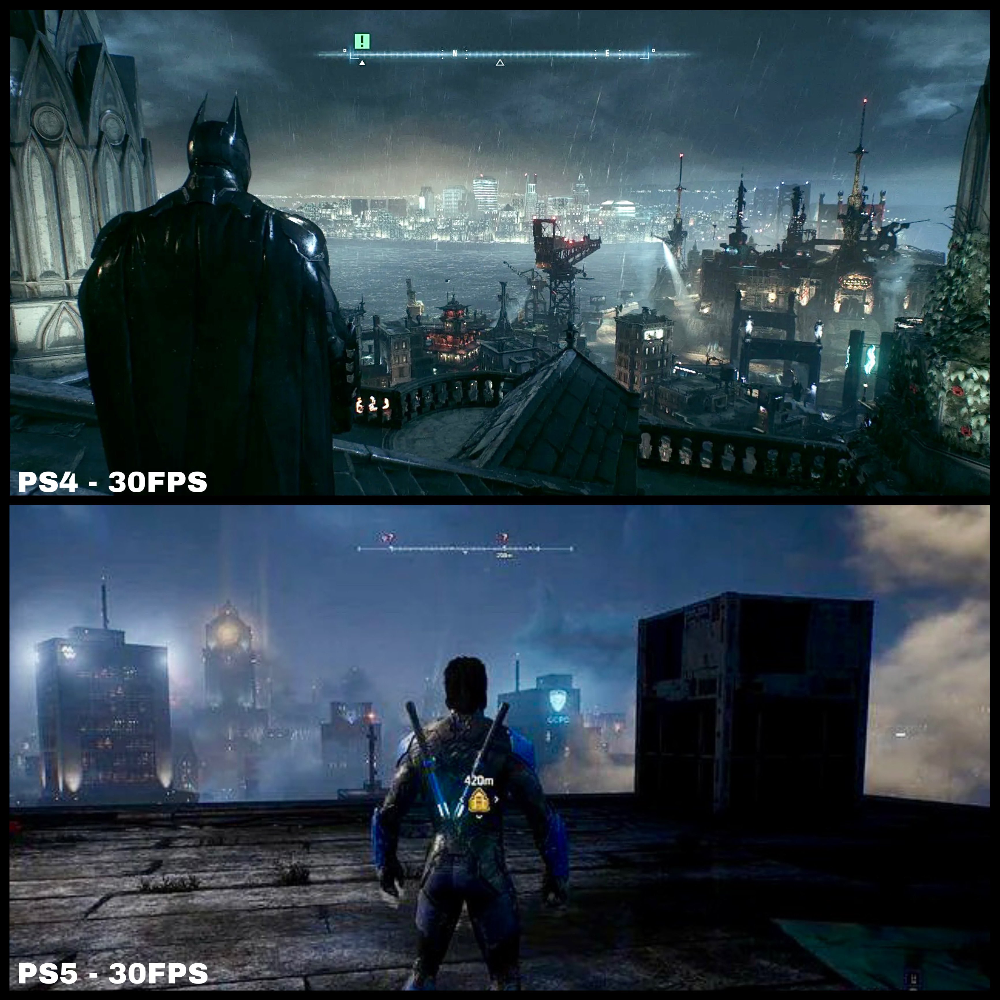 《蝙蝠侠：阿卡姆骑士》和《哥谭骑士》画面对比展示 画面效果明显
