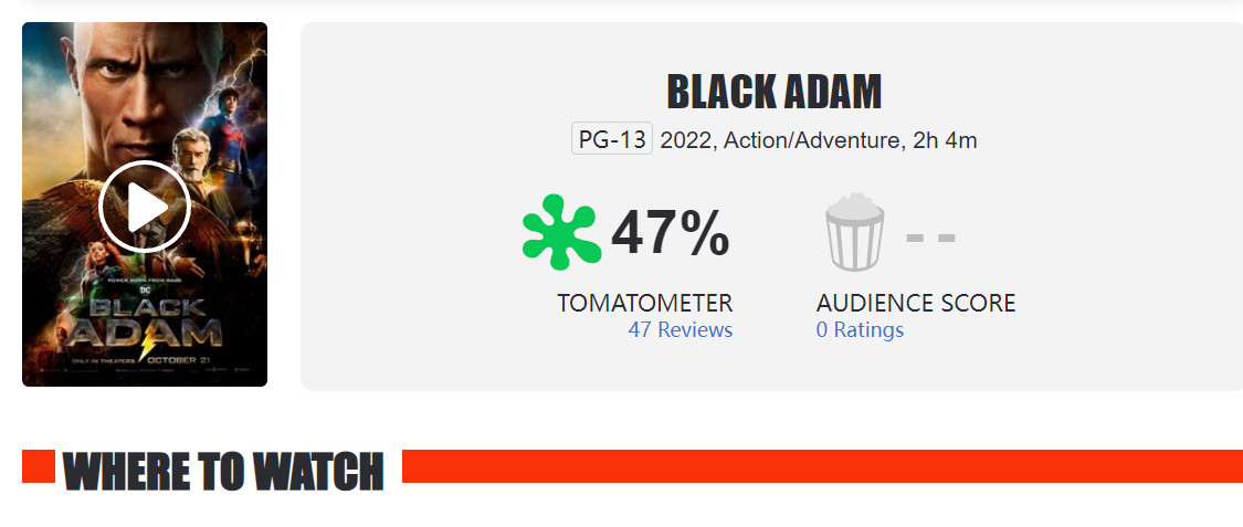 《黑亚当》真人电影IGN 5分 烂番茄新鲜度47%