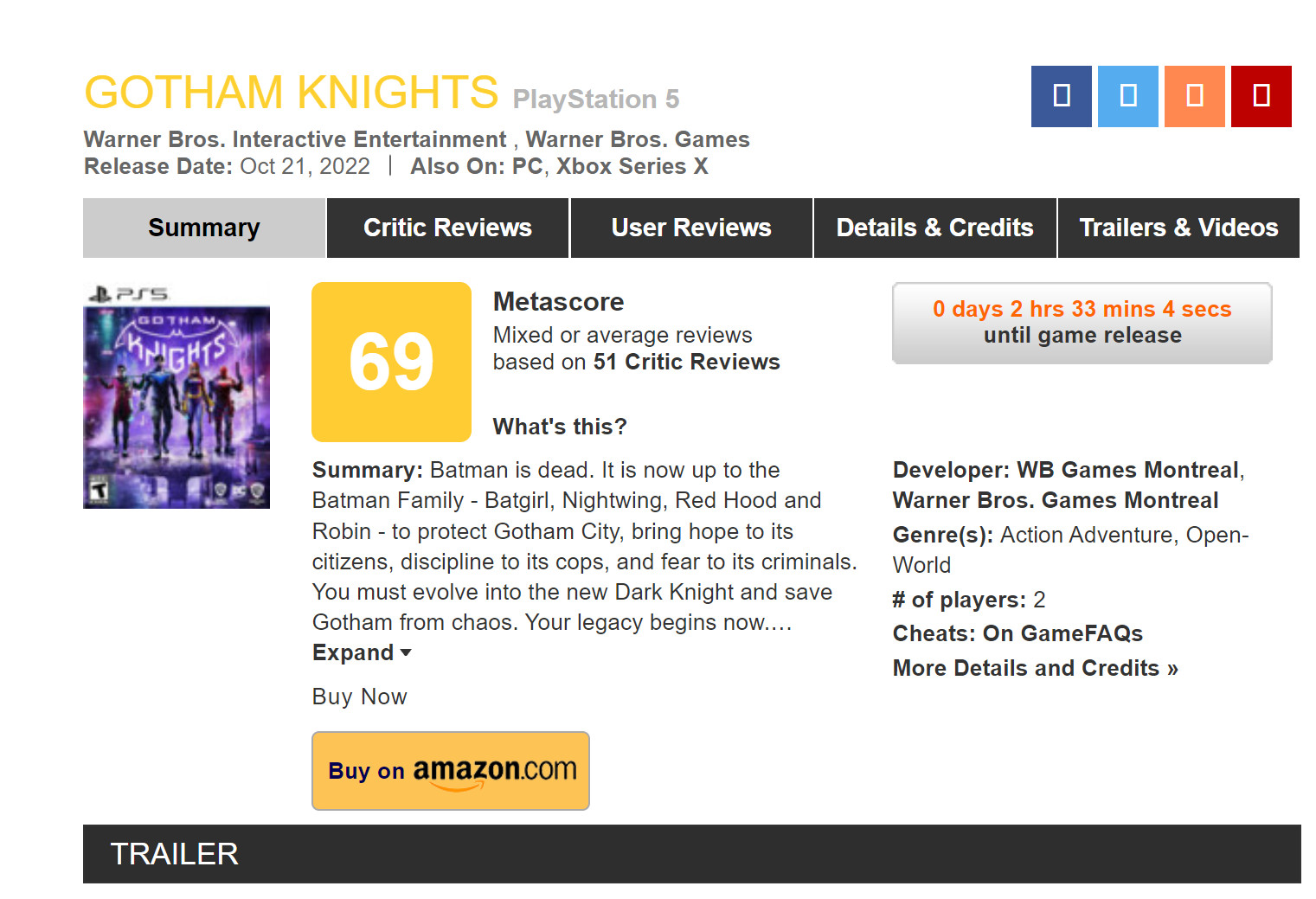 《哥谭骑士》首批评分出炉：IGN 5分 GameSpot 4分