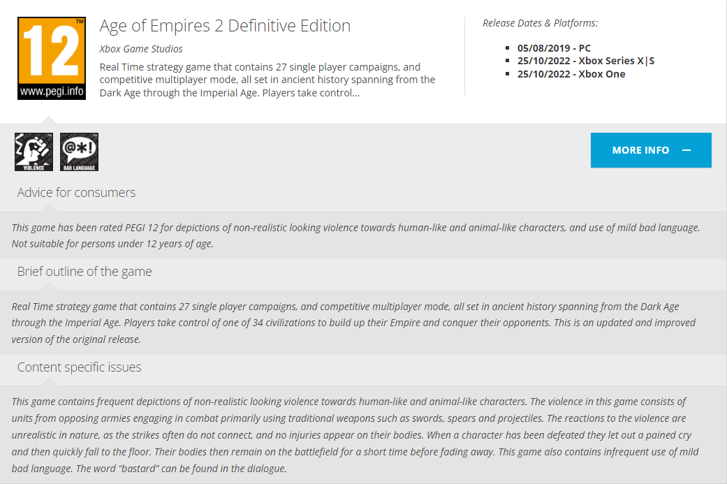 《帝国时代2决定版》Xbox版欧洲过审 评价级别为12+