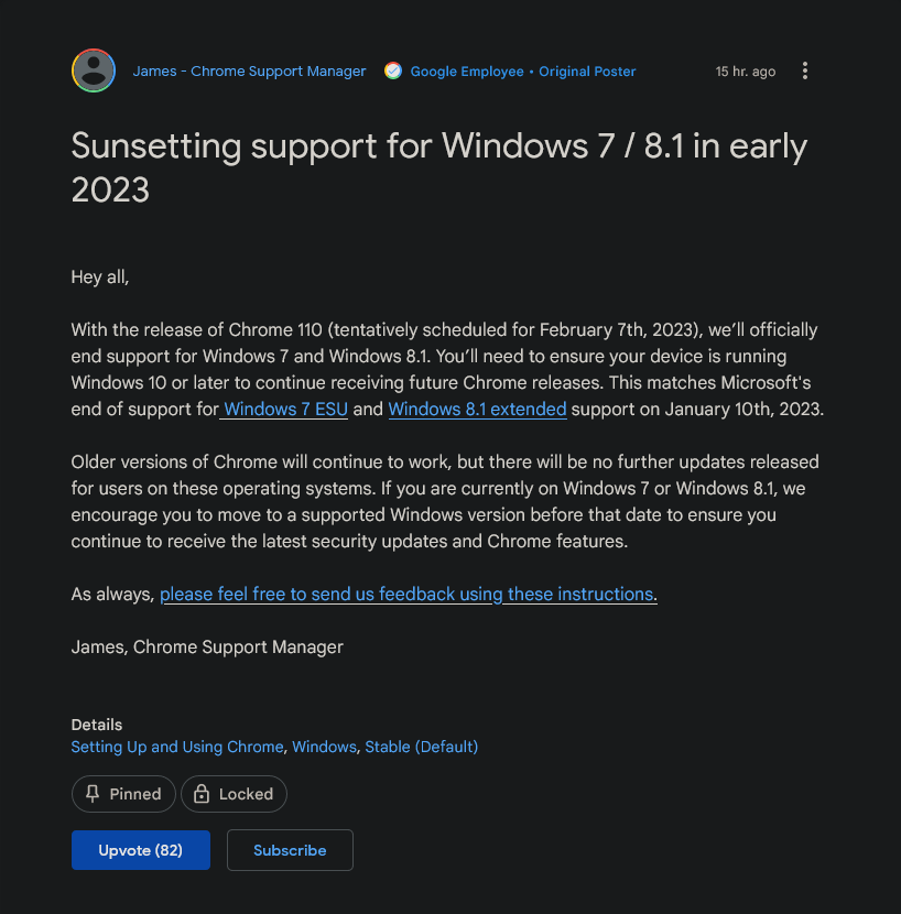 谷歌欣赏器将于去岁中断支持Windows 7体系