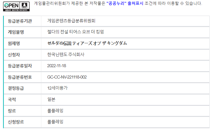《塞我达传讲 王国之泪》正在韩国经由过程评级 去岁5月12日支卖