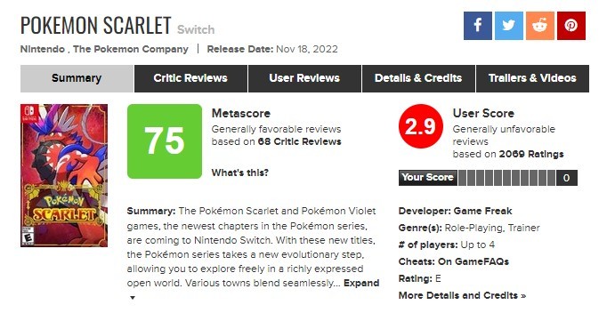 《宝可梦：朱/紫》IGN最终测评得分：6分