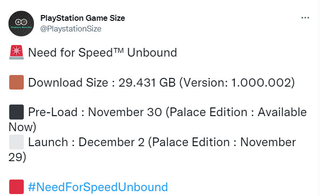 《极品飞车22》PS5版容量暴光 仅29.4GB