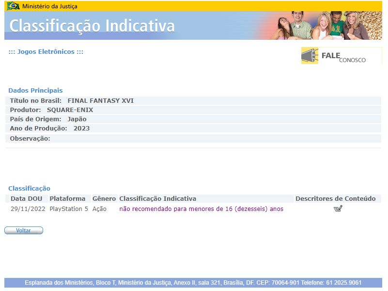 《末极梦念16》正在巴西经由过程游戏评级 2023年夏季支卖