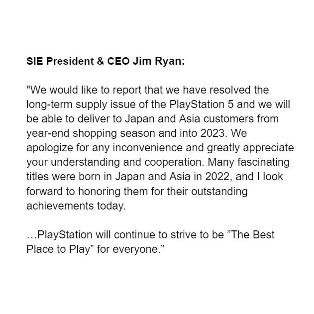 SIE总裁为PS5在日本和亚洲缺货而道歉