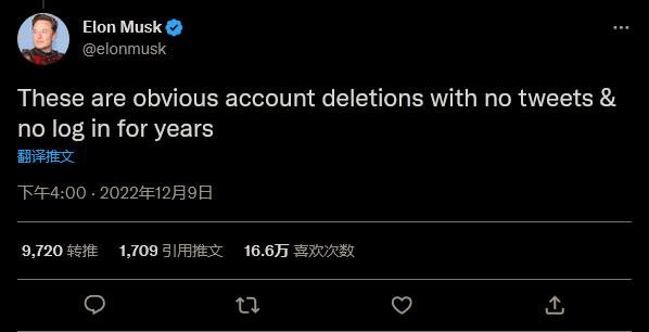 占用太多用户名 马斯克宣布将删除15亿不活跃推特账号