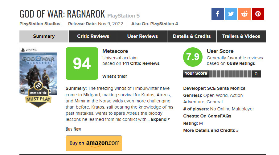 《巫师3》超《战神5》成今年MTC评分第二高的PS5游戏