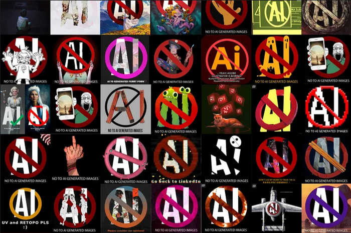 ArtStation正在隐藏艺术家发布的反对AI作品抗议图片