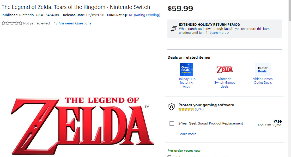 《塞尔达传说：王国之泪》上架电商平台 售价59.99美元 二次世界 第2张