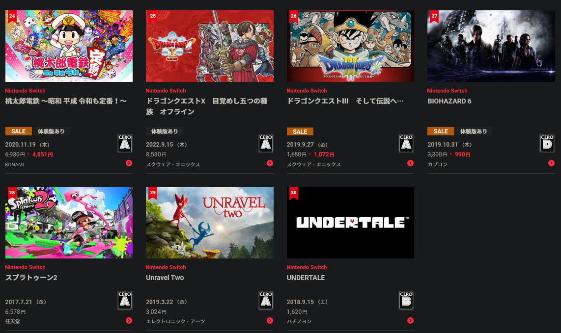 任天堂日本eShop 2022年度销量榜 《斯普拉遁3》称霸