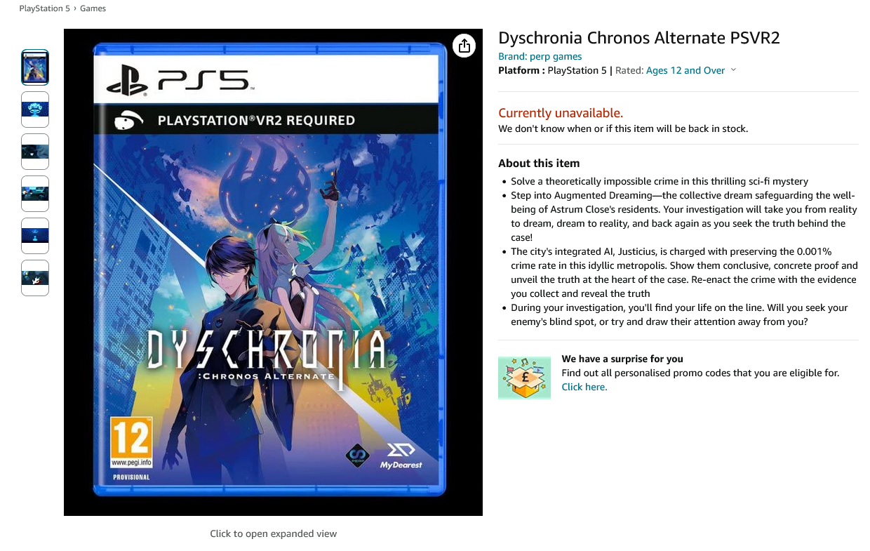 英国亚马逊上架《DYSCHRONIA》等两款PSVR2游戏 二次世界 第3张