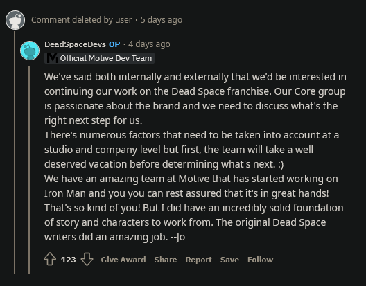 《死亡空间重制》工作室确认：EA《钢铁侠》已投入开发