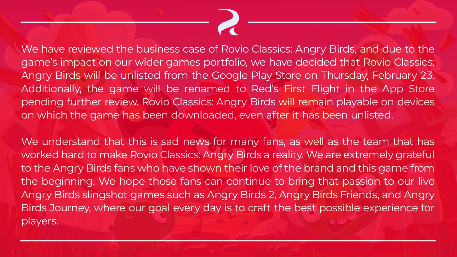 Rovio删除《愤喜小鸟 典范版》 称其对游戏系列有背里影响