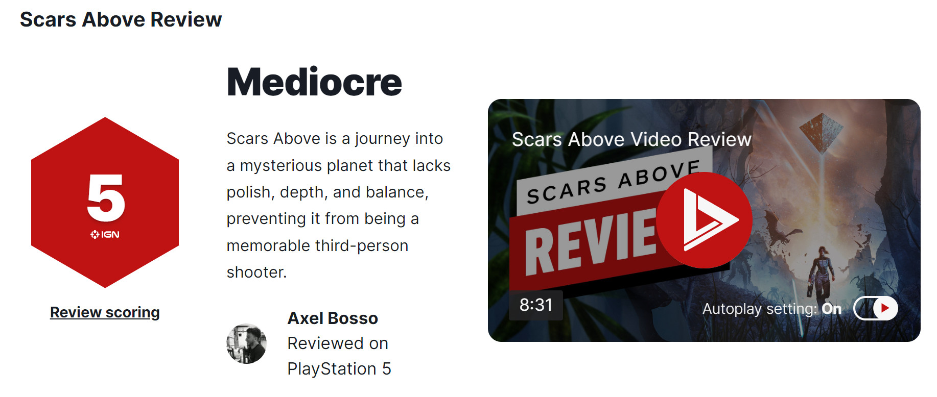 第三人称动作冒险射击游戏《Scars Above》IGN 5分
