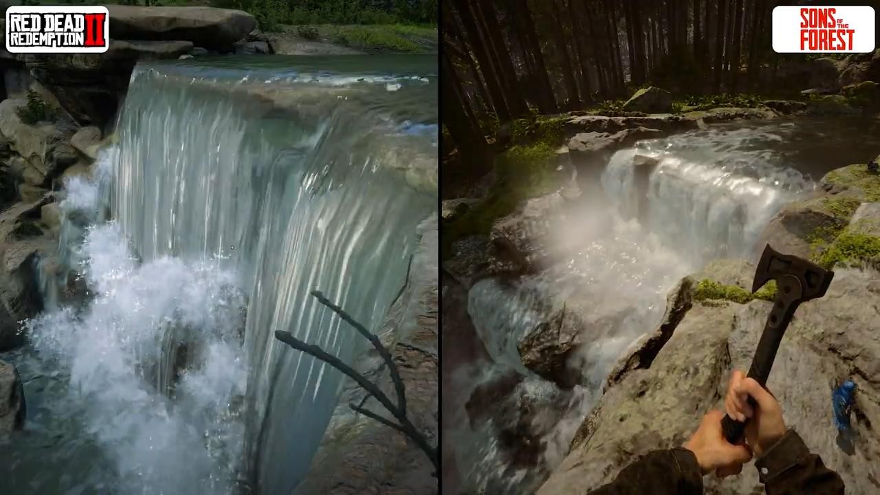 《森林之子》与《荒野大镖客2》图形对比 居然还不错