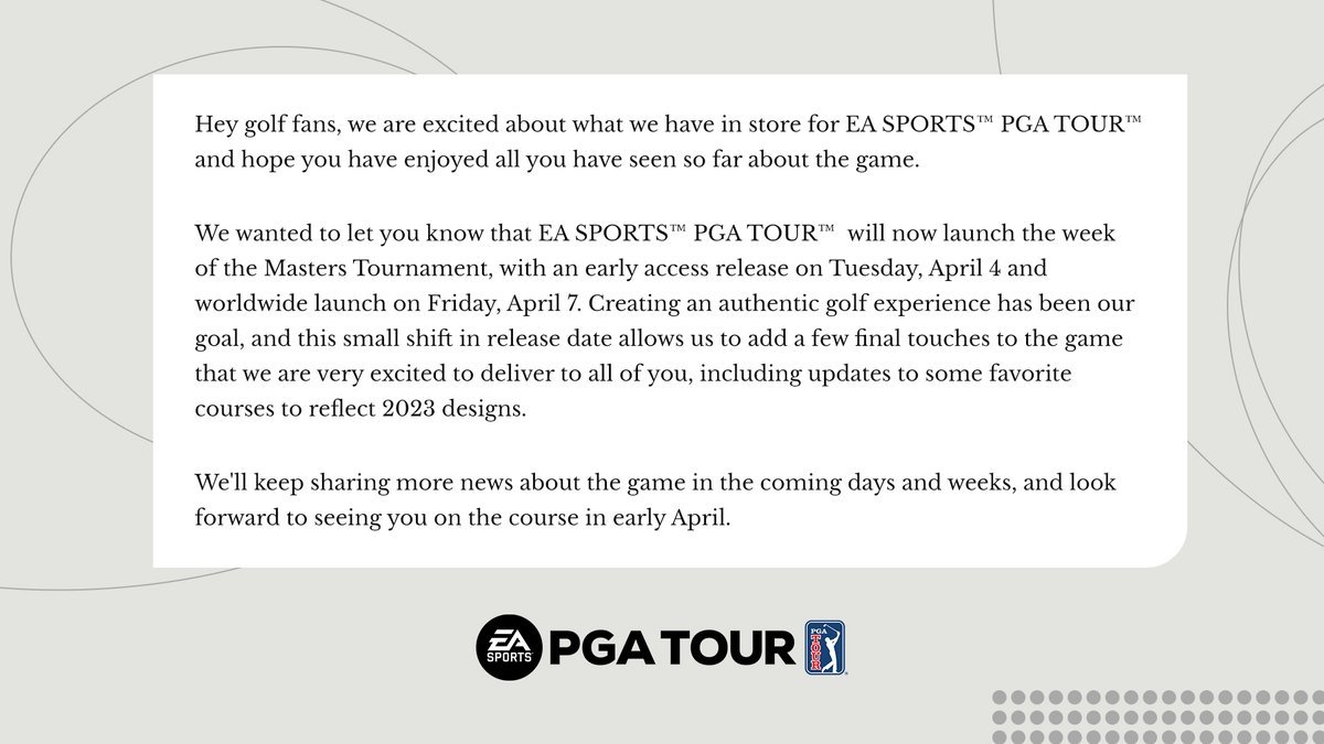 高尔夫模拟游戏《EA Sports PGA Tour》跳票 4月7日上线