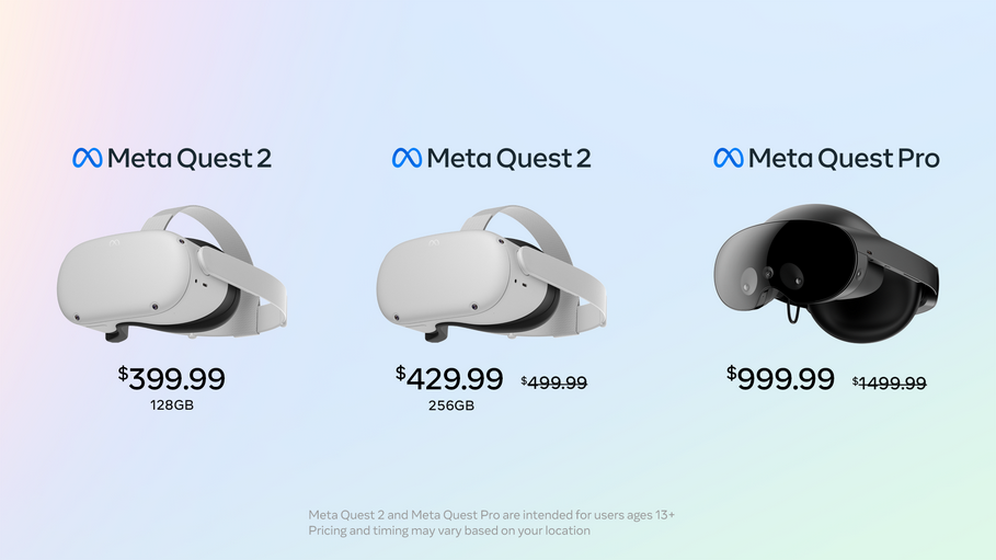 Meta下调Quest价格：2代降价70美元 Pro直降500！美元