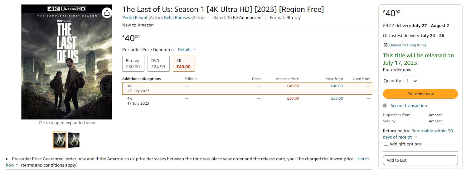 HBO剧集《最后的生还者》蓝光盘7月17日发售 定价40英镑