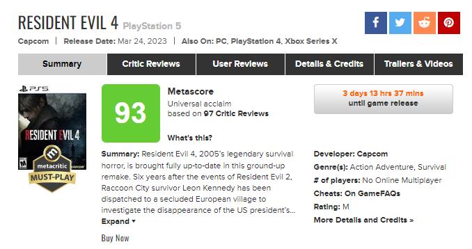 《生化危机4：重制版》压倒性好评 或成为史上最佳重制游戏
