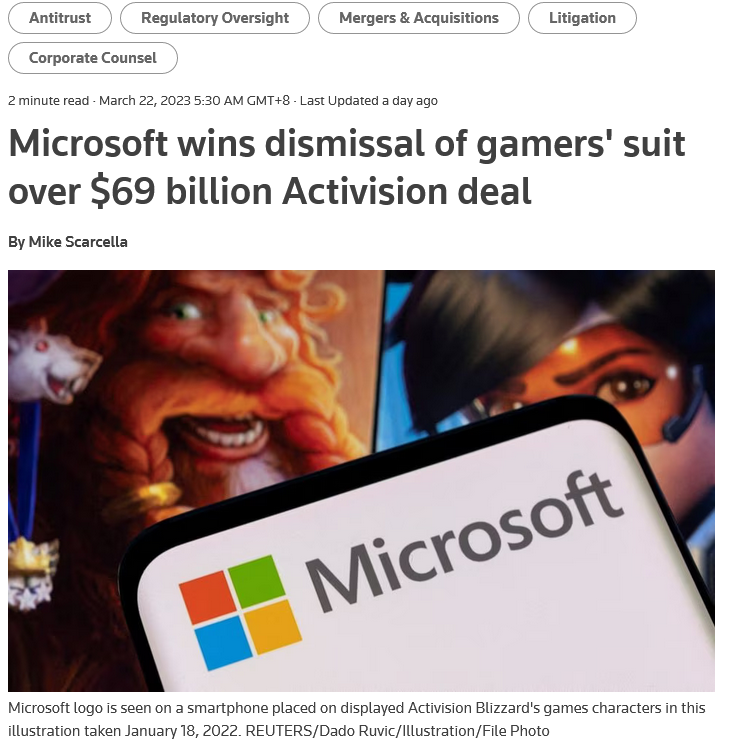 美国加州玩家对微软动视暴雪收购提起诉讼 被法官驳回 二次世界 第2张
