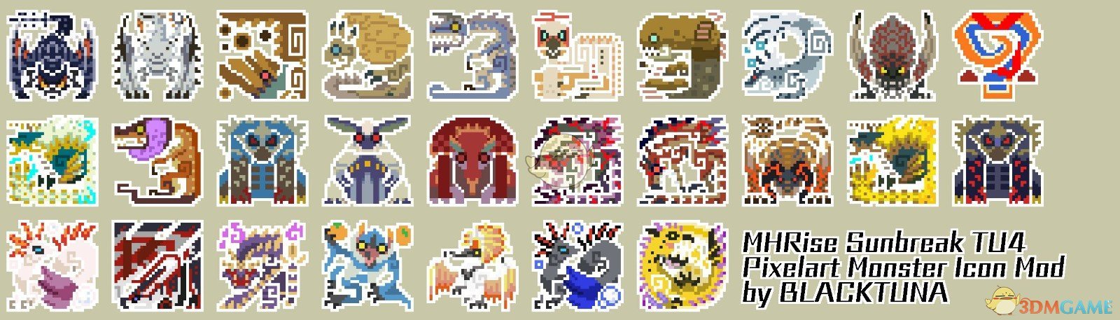 《怪物猎人：崛起》Pixelart怪物图标MOD