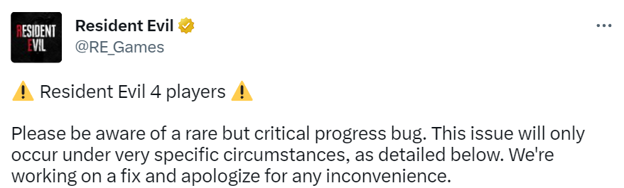卡普空提醒：《生化危机4：重制版》有严重性bug待修复