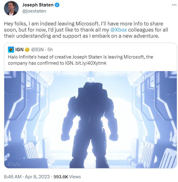 光环老将Joseph Staten微软离职 未来规划不久后公布