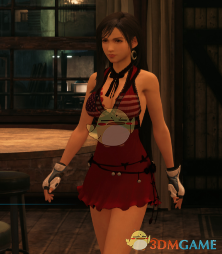 《最终幻想7：重制版》穿星条纹连衣裙的无内蒂法MOD