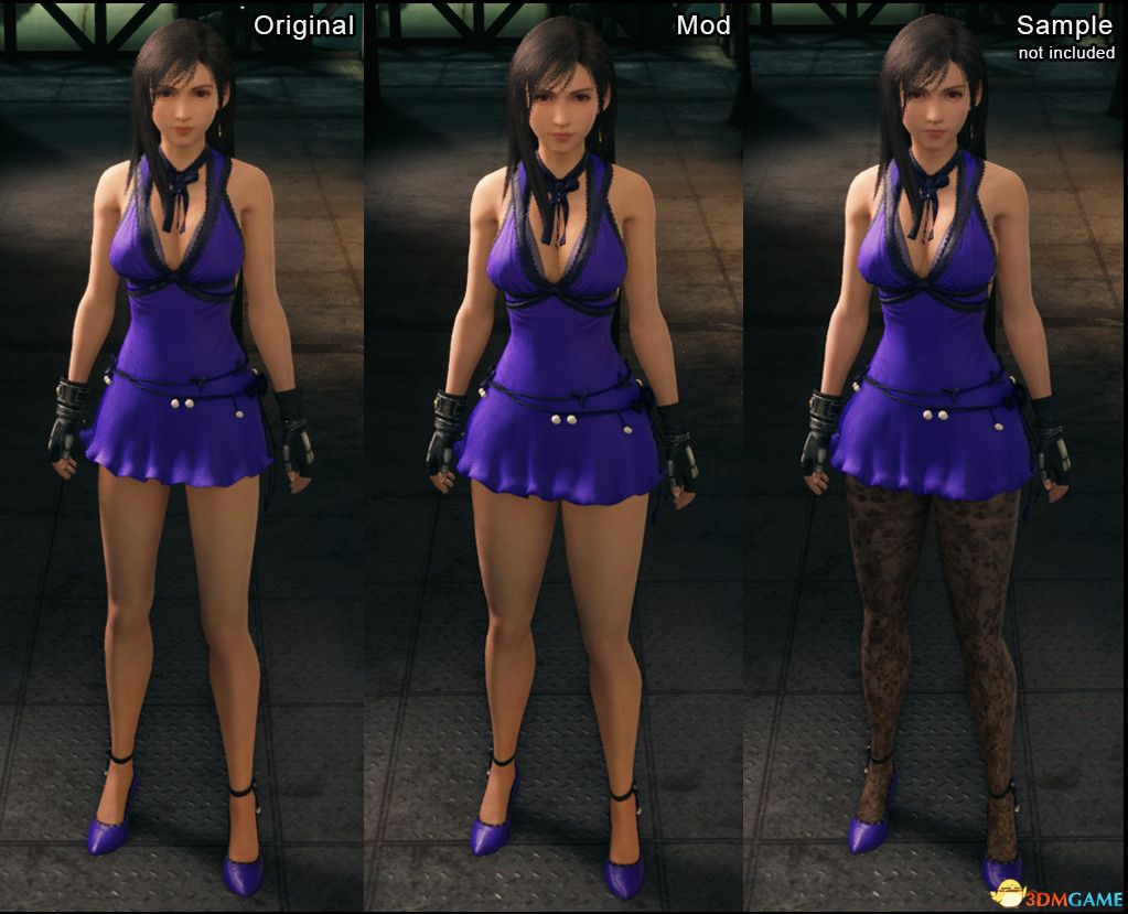 《最终幻想7：重制版》不戴手套穿紫裙子粗壮大腿的蒂法MOD