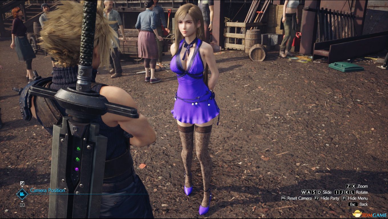 《最终幻想7：重制版》适配蒂法的紫色薄纱连衣裙的渔网吊带黑丝MOD