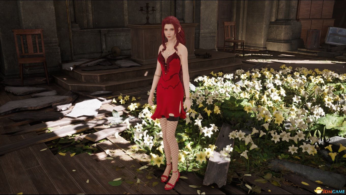 《最终幻想7：重制版》适配爱丽丝蕾丝红裙的渔网黑丝MOD