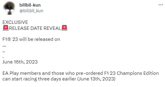 传讲传闻：《F1 2023》将于6月16日支卖