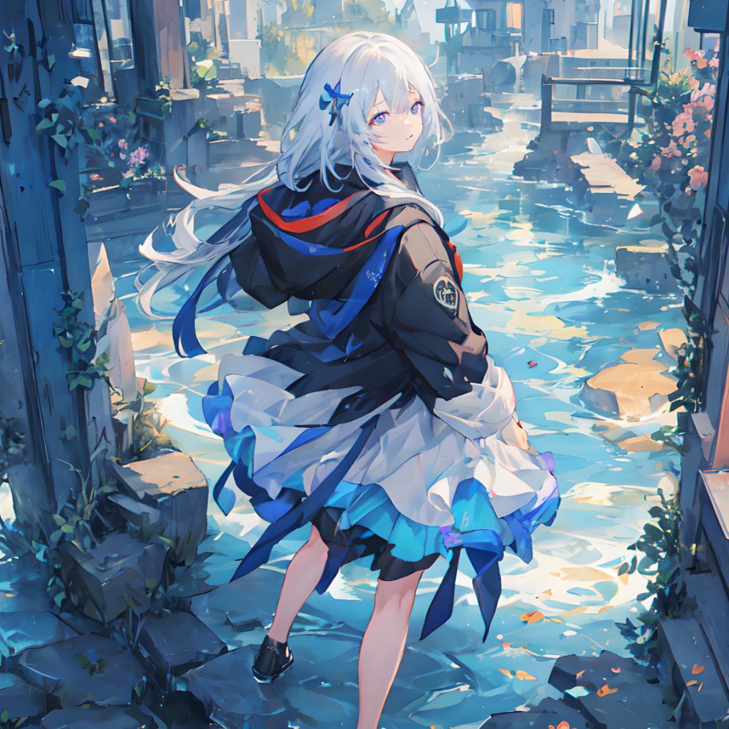 《Wallpaper Engine》闪亮的水洼和白发少女高清动态壁纸