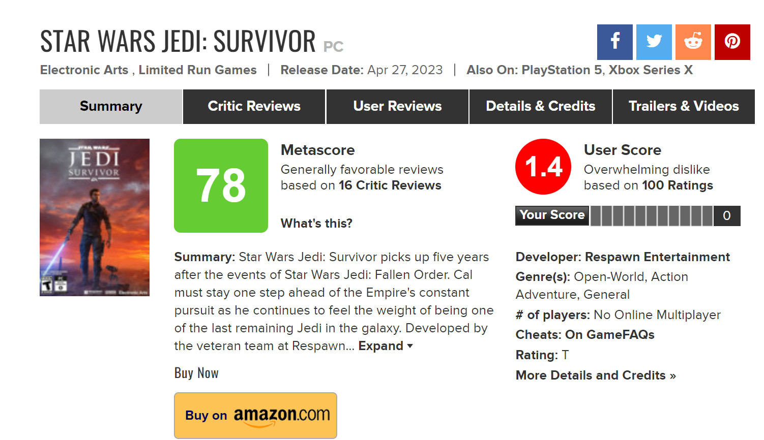 《星球大年夜战绝天：幸存者》MTC遭好评轰炸 PC版仅1.4分