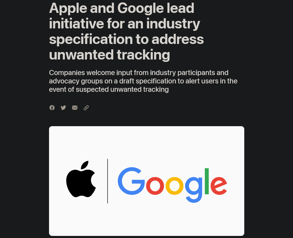 苹果正与谷歌开做 限制AirTag被用于跟踪他人