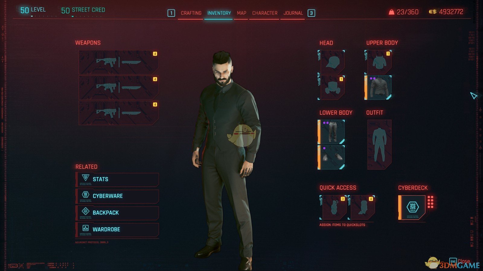 《赛博朋克2077》约翰·威克服装黑色衬衫和背心MOD