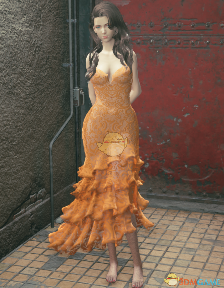 《最终幻想7：重制版》穿粉丝袜爱丽丝的无袖咖啡色婚纱长裙MOD