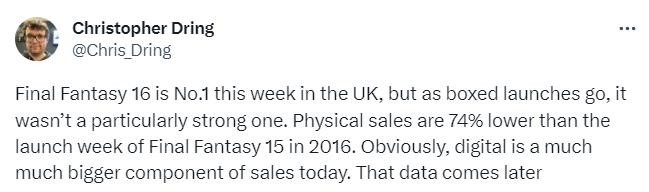 《末极梦念16》尾周英国实体销量登顶 但仍出有及《末极梦念15》