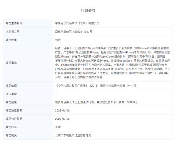 苹果中国公司成被执行人：上周才因虚假广告宣传被罚款