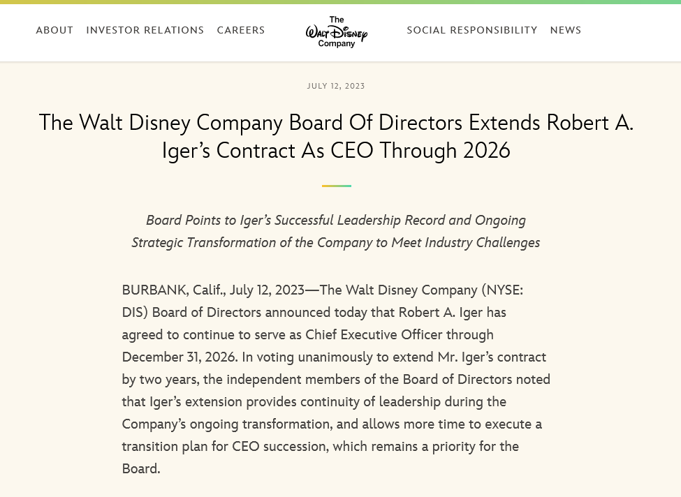 未找能到继位者 迪士尼前CEO回归后任期延长