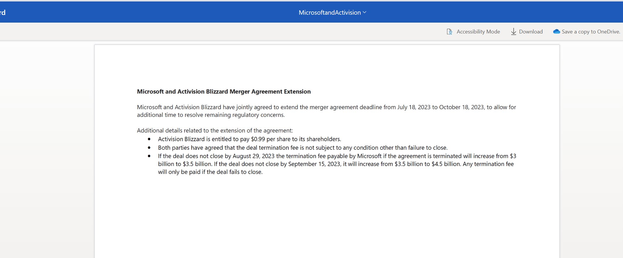 微软和动视暴雪的延长合并 协议截止时间延长至10月