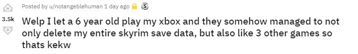 玩家让6岁儿子玩Xbox酿成惨剧：《上古卷轴5》存档被删完