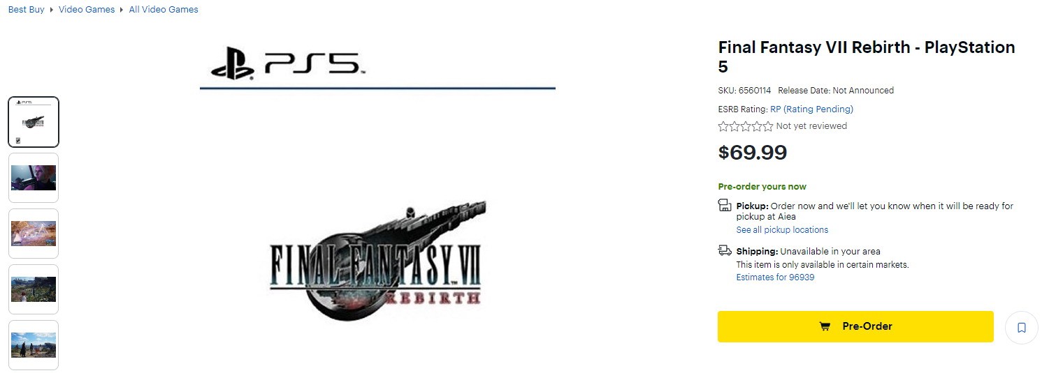 《最终幻想7：重生》上架百思买开启预售 售70美元