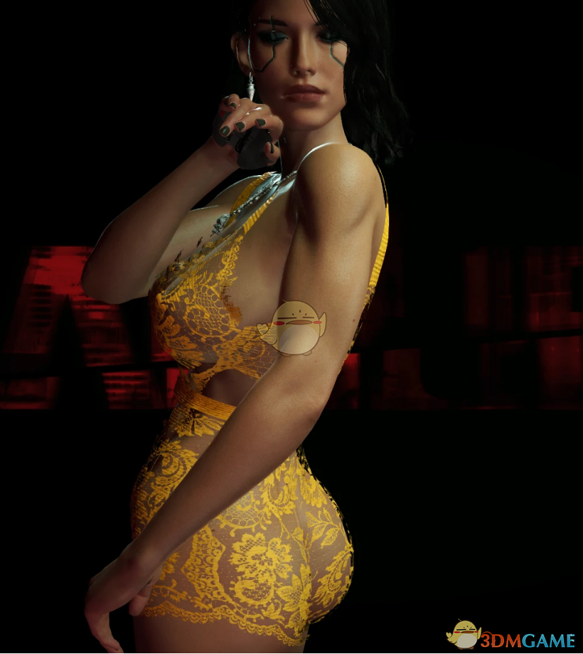 《赛博朋克2077》穿黄色性感圆臀蕾丝内衣的V MOD