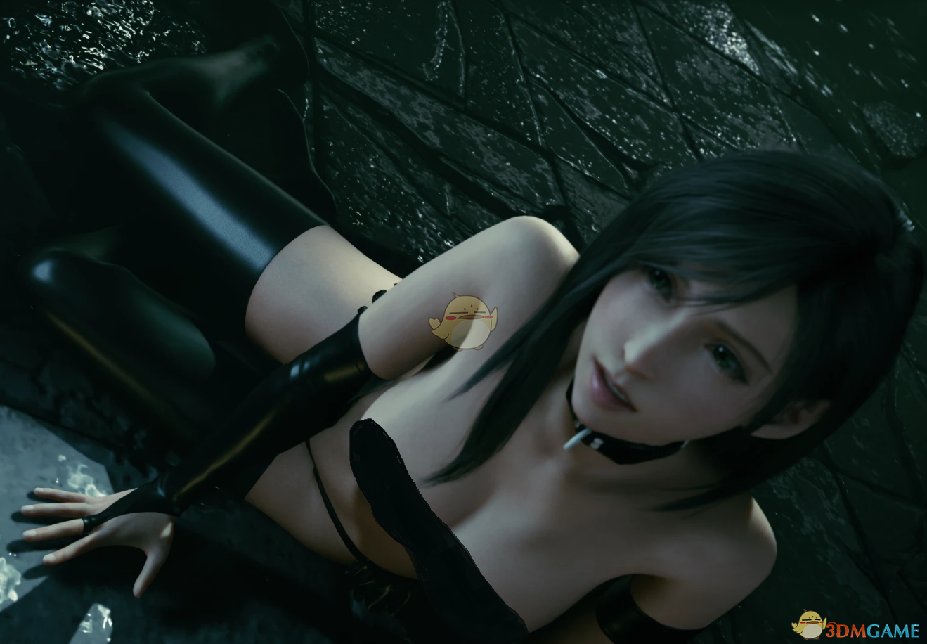 《最终幻想7：重制版》穿性感黑色塑胶内衣的蒂法MOD