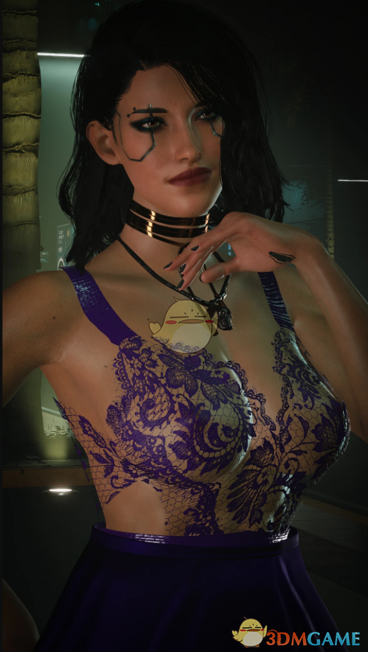 《赛博朋克2077》穿性感大胸圆臀紫色蕾丝内衣的V MOD