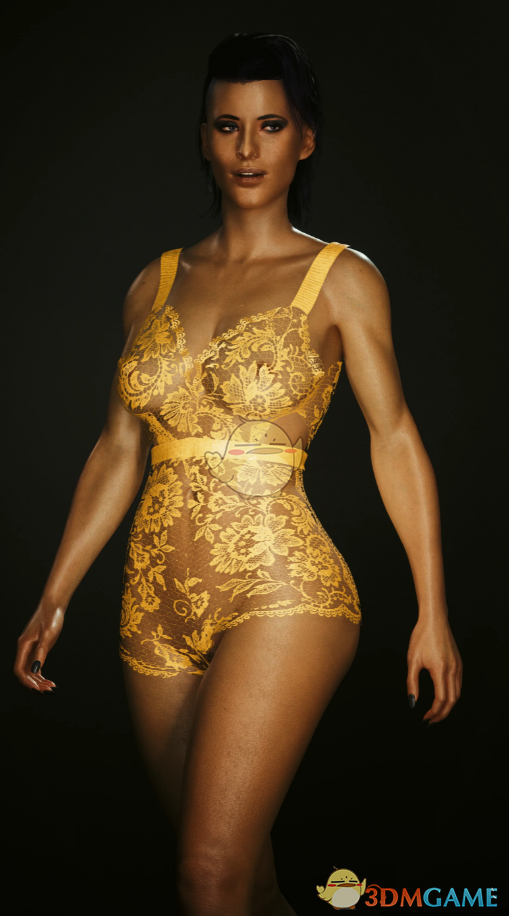 《赛博朋克2077》穿性感华丽黄色蕾丝内衣的V MOD
