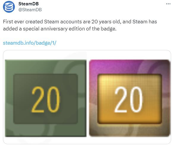 Steam上線20年 V社為原始粉添加20周年徽章